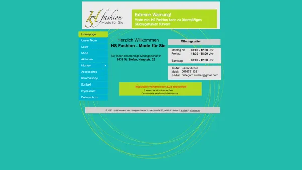 Website Screenshot: HS fashion Mode für Sie und Ihn Inhaberin Hildegard Sucher - Homepage - Date: 2023-06-22 15:14:11