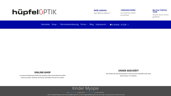 Website Screenshot: Hüpfel Optik Ges.m.b.H. - Brillen und Kontaktlinsen von Hüpfel Optik in Leibnitz - Date: 2023-06-22 15:12:42