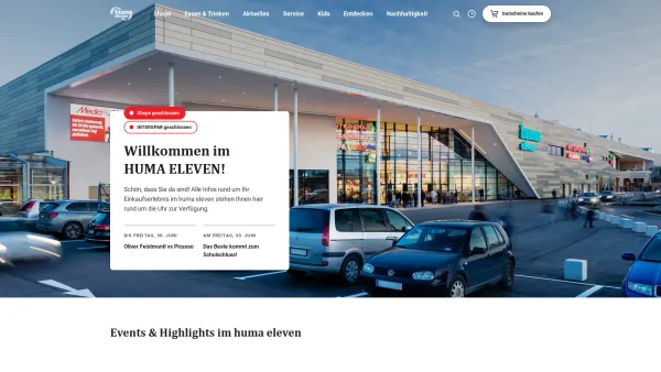 Website Screenshot: Huma Einkaufspark - Einkaufen im huma eleven: das Shoppingerlebnis in 1110 Wien - Date: 2023-06-22 15:12:42