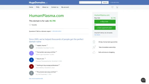 Website Screenshot: Humanplasma - HumanPlasma.com is for sale | HugeDomains - Date: 2023-06-14 10:40:44