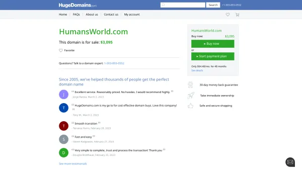 Website Screenshot: Humans.World New Exchange Solutions - HumansWorld.com is for sale | HugeDomains - Date: 2023-06-22 15:12:42