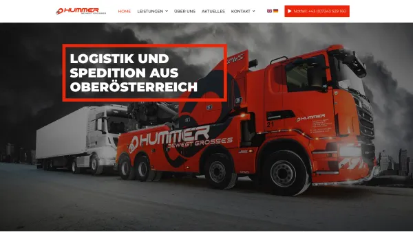 Website Screenshot: Hummer GmbH, Transport & Logistik, Abschleppdienst, LKW+BUS Bergeservice, Autovermietung - Hummer: Die Spedition in Oberösterreich - Date: 2023-06-15 16:02:34