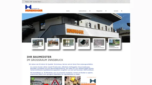 Website Screenshot: Baumeister Ing. Hundegger Umbau Dachgeschossausbau Generalunternehmen Sanierungen - Baumeister Ing. Hundegger, Innsbruck - Date: 2023-06-22 15:16:32