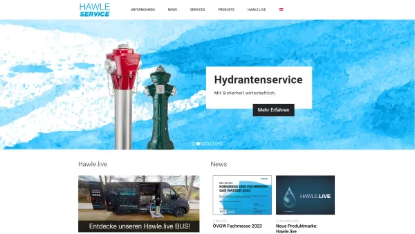 Website Screenshot: Hydrantenservice GmbH Prüfdienst Reparatur Instandhaltung - Hawle Service - Hawle Service GmbH - Date: 2023-06-22 15:12:45