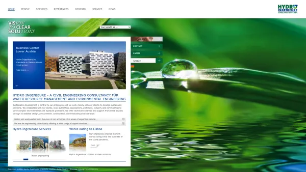 Website Screenshot: HYDRO INGENIEURE Umwelttechnik GmbH - Hydro Ingenieure Umwelttechnik - Urban water supply and sanitation (Water supply, Wastewater disposal, WWTPs), river engineering, flood protection, electrical engineering, building equipment, building construction, process engineering, civil engineering - - Date: 2023-06-14 10:40:47