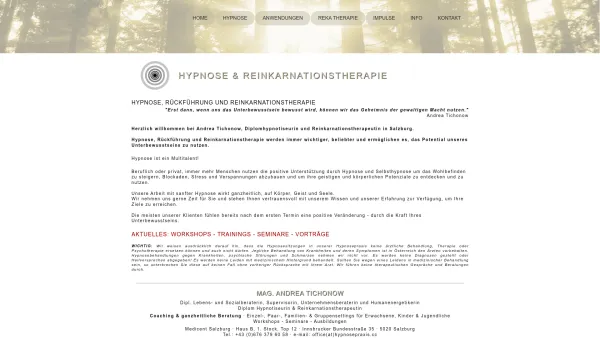 Website Screenshot: Hypnosepraxis Andrea Tichonow Diplom Hypnotiseurin und Reinkarnationstherapeutin - Hypnosepraxis - Mag. Andrea Tichonow - Date: 2023-06-22 15:12:45