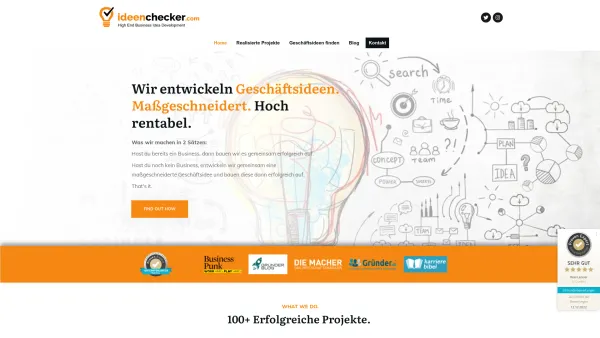 Website Screenshot: Ideenchecker Gründerberatung - Geschäftsideen finden und entwicklen - Über 100 realisierte Projekte - Date: 2023-06-26 10:26:24