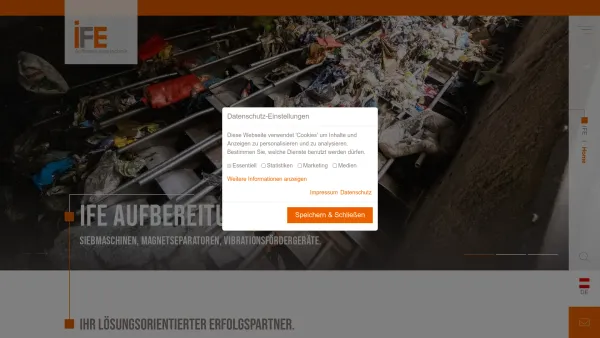 Website Screenshot: IFE Aufbereitungstechnik GmbH - Siebmaschinen, Fördergeräte und Magnetseparatoren - IFE Aufbereitungstechnik - Date: 2023-06-15 16:02:34