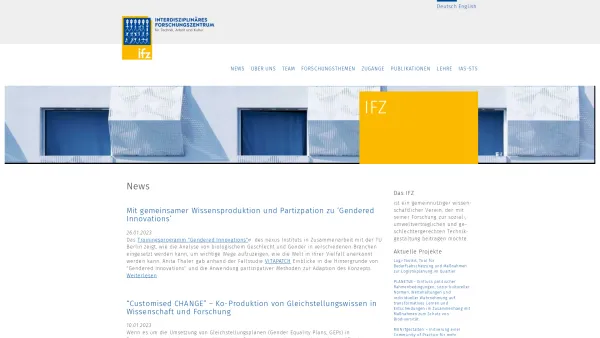 Website Screenshot: ifzauf der Website des IFZ! - IFZ | Interdisziplinäres Forschungszentrum für Technik, Arbeit und Kultur | - Date: 2023-06-22 15:12:48