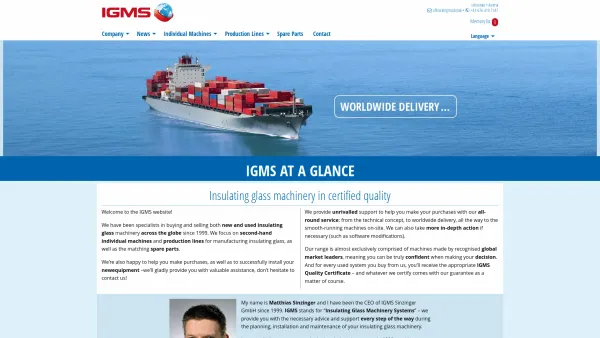 Website Screenshot: IGMS IsolierGlas MaschinenService - IGMS GmbH: IGMS at a glance - Date: 2023-06-22 15:12:48