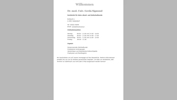 Website Screenshot: Zahnarzt Prophylaxe Therapie Prothetik Dr. Sigmund - Willkommen - Date: 2023-06-14 10:40:49
