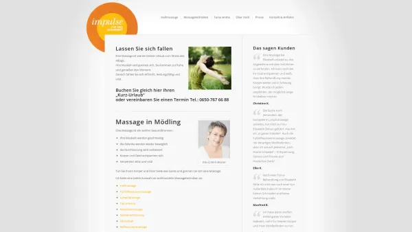 Website Screenshot: Impuls-Massage-Praxis für Gesundheit, Elisabeth Bohun - Sie suchen eine Massage in Mödling, Wien und Umgebung? Lassen Sie sich fallen! - Date: 2023-06-15 16:02:34