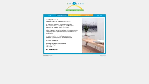 Website Screenshot: Inbalance Praxis für Physiotherapie - Inbalance – Praxis für Physiotherapie in Krems - Home - Date: 2023-06-15 16:02:34