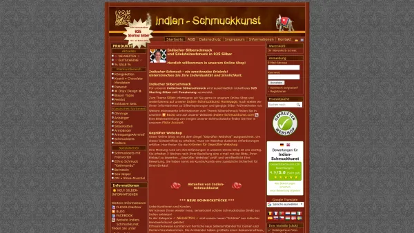 Website Screenshot: Indien-Schmuckkunst - Online Shop ? Indischer 925 Silberschmuck ? Edelsteinschmuck - Date: 2023-06-14 10:37:44