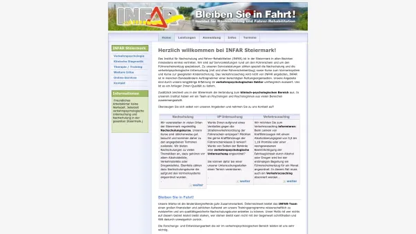 Website Screenshot: INFAR Steiermark Institut f. Nachschulung u. Fahrerrehabilitation - Nachschulung, Verkehrscoaching Infos, Untersuchung - INFAR Steiermark - Date: 2023-06-22 15:12:53