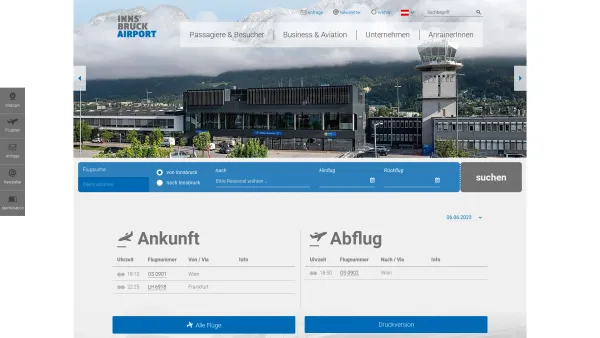 Website Screenshot: Tiroler Flughafenbetriebs gesellschaft, Flughafen Innsbruck - Home - Flughafen Innsbruck - Date: 2023-06-14 10:40:52
