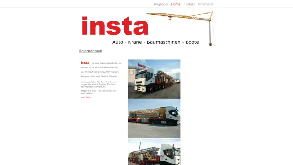 Website Screenshot: Insta ist eine österreichische Firma aktiv im weltweiten An und Verkauf von gebrauchten Kranen insbesondere Obendreher und Schnell - home - Date: 2023-06-22 15:12:56