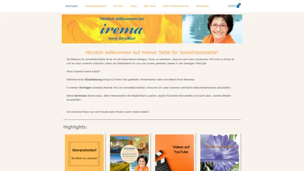Website Screenshot: irema Praxis für positive Energie und Lebensfreude Irene Marl - Startseite - Irene Gira-Marl Jenseitskontakte - Date: 2023-06-22 15:12:59
