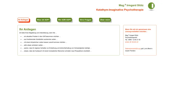 Website Screenshot: Mag.a Irmgard Stütz Katathym Imaginative Psychotherapie für Erwachsene - Mag. Irmgard Stütz - Katathym Imaginative Psychotherapie für Erwachsene - Date: 2023-06-15 16:02:34