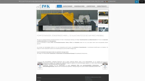 Website Screenshot: IWK Maschinenbau GmbH - IWK-Maschinenbau - Wir fertigen Kompostwender, Feuerwehr Schlauchaufzüge u. Hubschwenkarme - Date: 2023-06-23 12:04:11