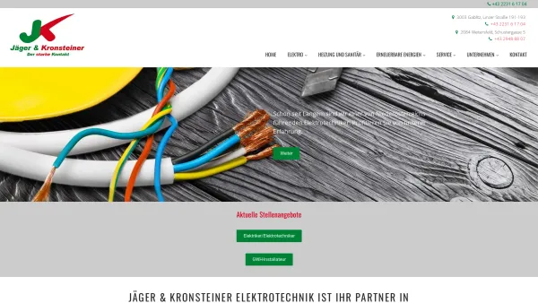 Website Screenshot: Jäger Kronsteiner GmbH Co KGbei Jäger Kronsteiner - Bei uns dreht sich alles um Elektrotechnik | Jäger & Kronsteiner Elektrotechnik GmbH & Co KG in 3003 Gablitz - Date: 2023-06-23 12:04:14