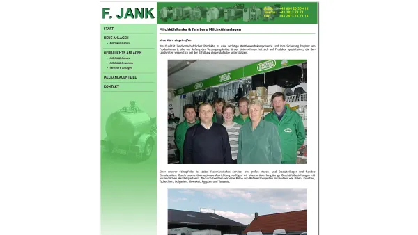 Website Screenshot: F.Jank GesmbH - Milchkühltanks und fahrbare Milchkühlanlagen - Fa. Jank - Date: 2023-06-15 16:02:34