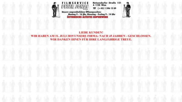 Website Screenshot: Filmservice Peter Jonas GmbH - Österreichs ältestes Kopierwerk, seit 1881 - Date: 2023-06-15 16:02:34
