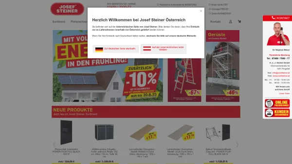 Website Screenshot: H. u. J. Steiner GmbH - Josef Steiner - Leitern, Gerüste, Treppen, Zäune, Geländer und mehr im Online Shop - Date: 2023-06-15 16:02:34