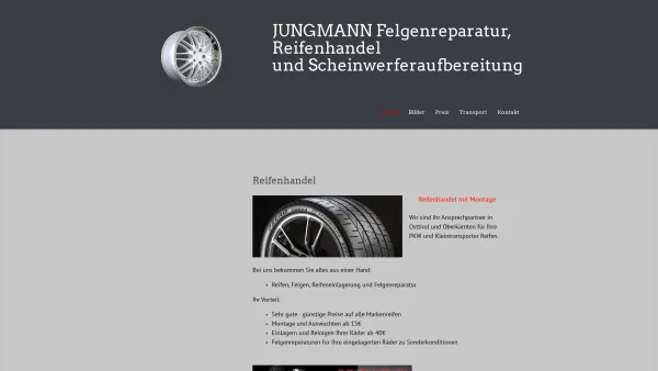 Website Screenshot: JUNGMANN-Reifenhandel, Felgenreparatur und Scheinwerferaufbereitung - Felgenreparatur & Reifenhandel - JUNGMANN - Felgenreparatur - Date: 2023-06-14 10:41:01