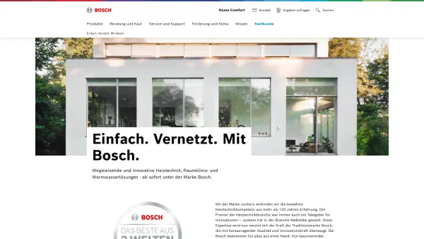 Website Screenshot: Bosch Junkers Robert Junkers Heizung und Warmwasser - Einfach vernetzt mit Bosch | Bosch Home Comfort - Date: 2023-06-23 12:04:25