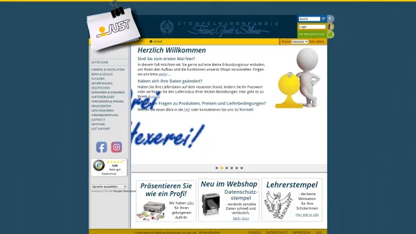 Website Screenshot: Stempel Just, Stempelwarenfabrik Franz Just & Söhne GmbH & Co KG - Stempel, Schilder, Zeiterfassung, Büroartikel u. IT Lösungen | www.stempel-just.de - Date: 2023-06-15 16:02:34