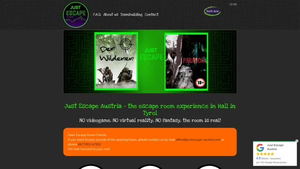 Website Screenshot: Just Escape Austria - Escape Room in Austria | Just Escape Austria - Date: 2023-06-23 12:04:25