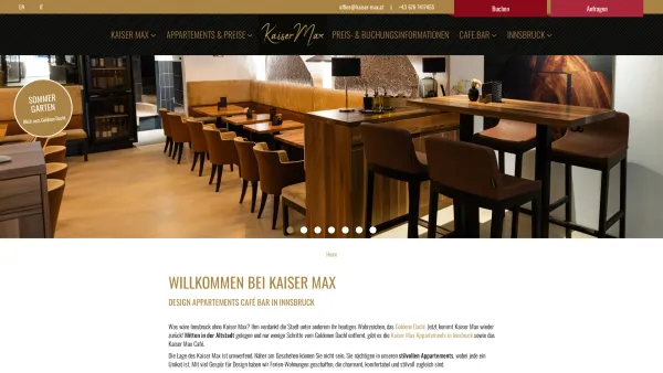 Website Screenshot: KAISER MAX Design Appartements Café Bar - Kaiser Max Appartements in Innsbruck - Cafe, Bar, Appartement - Date: 2023-06-26 10:26:30
