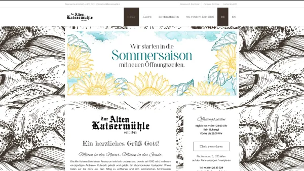 Website Screenshot: Restaurant zur Alten Kaisermühle - Zur Alten Kaisermühle – Mitten in der Natur – Mitten in der Stadt - Date: 2023-06-23 12:04:31