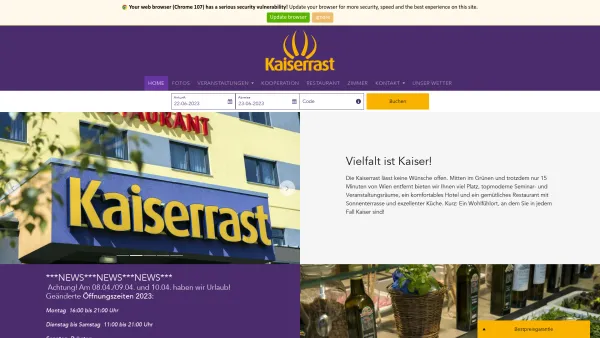 Website Screenshot: Restaurant Kaiserrast Wildalpen Treffpunkt für Feinschmecker der Steiermark! - Offizielle Website Kaiserrast, Stockerau - Date: 2023-06-23 12:04:31
