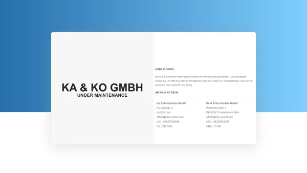 Website Screenshot: Ka&Ko Hotelausstattung GmbH - Kako Gmbh - Under Maintenance - Date: 2023-06-14 16:36:33