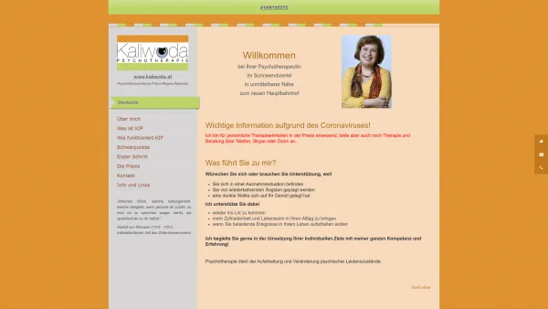 Website Screenshot: Kaliwoda Regina; Psychotherapeutin für Katathym Imaginative Psychotherapie - Regina Kaliwoda, Psychotherapeutin im Sonnwendviertel - Date: 2023-06-23 12:04:31
