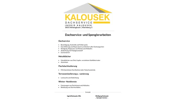 Website Screenshot: Spengler Kalousek Das Dach Komplett Service - Kalousek Dachservice - 3033 Altlengbach - Date: 2023-06-23 12:04:31