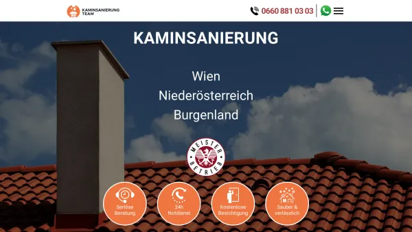 Website Screenshot: Kaminsanierung-Team.at - Kaminsanierung, Kaminschleifen, Kaminkopfsanierung, Rauchfangaufsätze in Wien - Date: 2023-06-26 10:26:30