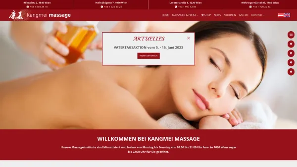 Website Screenshot: kangmei massage - kangmei massage - chinesische und thai Massage in Wien - Date: 2023-06-14 10:41:04
