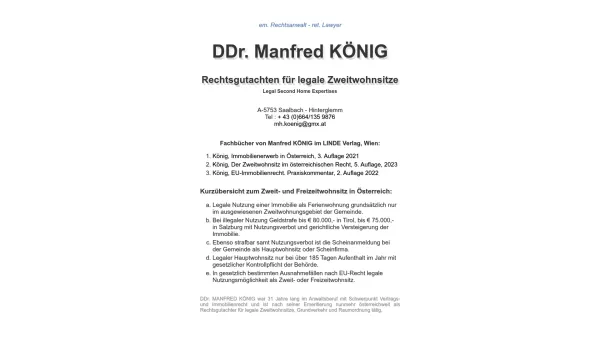 Website Screenshot: König Manfred Kanzlei Dr.Dr. Koenig - MH König - Immobilien-Konsulent, Fachbuchautor & Rechtsgutachten für Zweitwohnsitze - Date: 2023-06-15 16:02:34