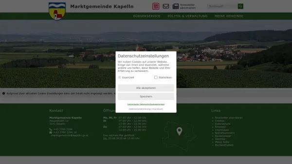 Website Screenshot: Gemeindeamt Herzlich Wilkommen der Marktgemeinde Kapelln! - Kapelln - Die Mittelpunktgemeinde - Startseite - Date: 2023-06-23 12:04:34