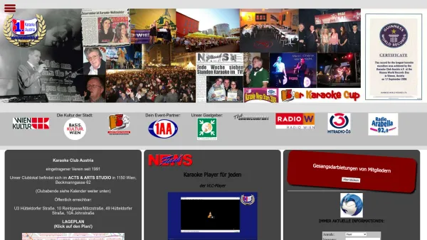 Website Screenshot: Karaoke Club Austria Clubabende Veranstaltungen Wettbewerbe CDs - Karaoke Club Austria vormals 1. Vienna´s Karaoke Club, Clubabende, Veranstaltungen, Wettbewerbe, CD´s - Date: 2023-06-15 16:02:34