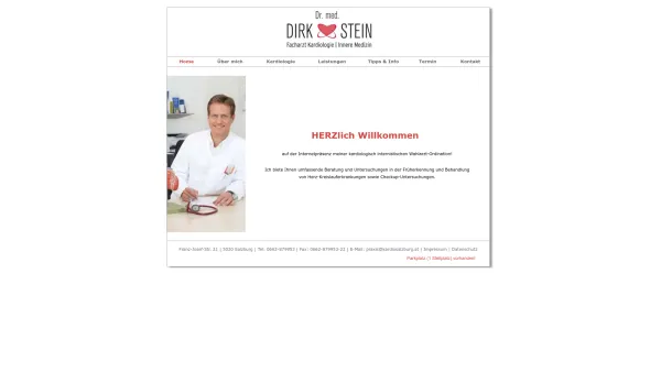 Website Screenshot: Facharzt für Kardiologie und Innere Medizin, Salzburg, Dr. Dirk Stein - Kardiologe Salzburg, Kardiologie, Herzinfarkt, Wahlarzt, Dr. Dirk Stein - Date: 2023-06-23 12:04:37