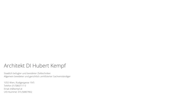 Website Screenshot: Architekt Dipl.-Ing. Hubert Kempf Staatlich befugter und beeideter Ziviltechniker - kempf.at - Date: 2023-06-14 10:38:01