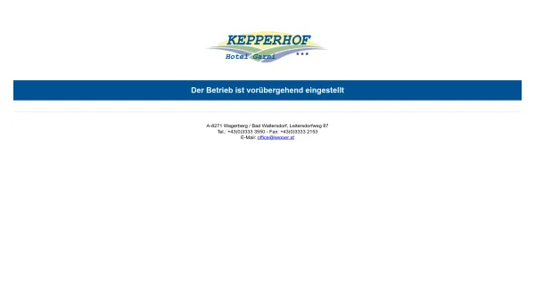 Website Screenshot: KEPPERHOF *** Hotel Garni, Thermenregion Bad Waltersdorf/Wagerberg - KEPPERHOF - Bad Waltersdorf - Erholung und Wohlbefinden... - Date: 2023-06-23 12:04:46