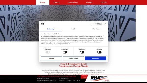 Website Screenshot: SHB Haustechnik GmbH Produktion und Fachgroßhandel - SHB Haustechnik GmbH I Österreich I Kerrock - Date: 2023-06-15 16:02:34