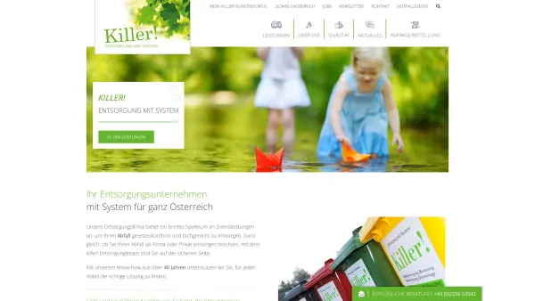 Website Screenshot: Killer GmbH & Co KG, Entsorgung mit System, Umweltdienstleistung, Abfallentsorgung, Tankreinigung - Entsorgungsunternehmen | Wien & Niederösterreich - Killer! - Date: 2023-06-23 12:04:47