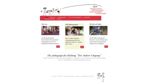 Website Screenshot: **BÖE Bundesverband Österreichischer Elternverwalteter Kindergruppen** - | kindergruppen.at - Date: 2023-06-23 12:04:51