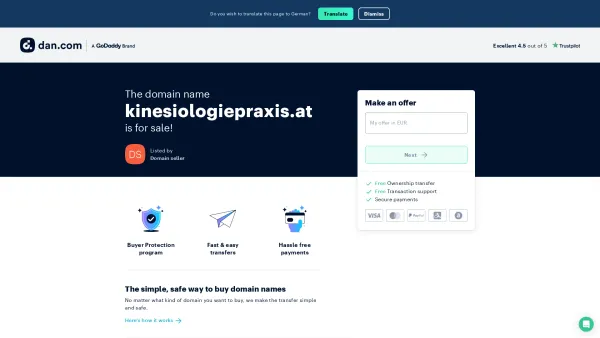 Website Screenshot: Kinesiologiepraxis - The domain name kinesiologiepraxis.at is for sale | Dan.com - Date: 2023-06-23 12:04:51
